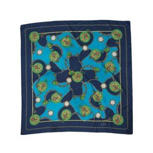 ANNE SURKAMP KRAMER Blue Chain Clock Silk Scarf GERMANY 35"/ 34.5” EC